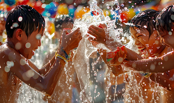 People Celebrate Songkran Day Background Festival