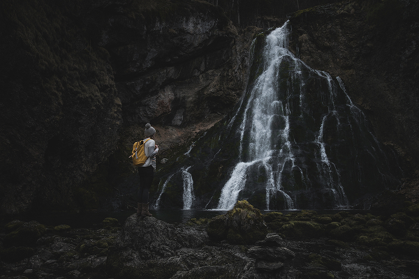 Woman Rock Looking Waterfall