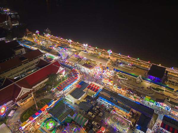 High Angle View Illuminated Buildings City Night