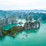 High Angle View Rocks Sea Against Sky, Halong Bay
