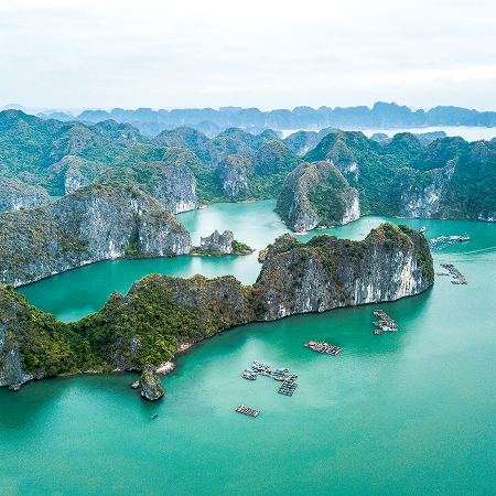High Angle View Rocks Sea Against Sky, Halong Bay